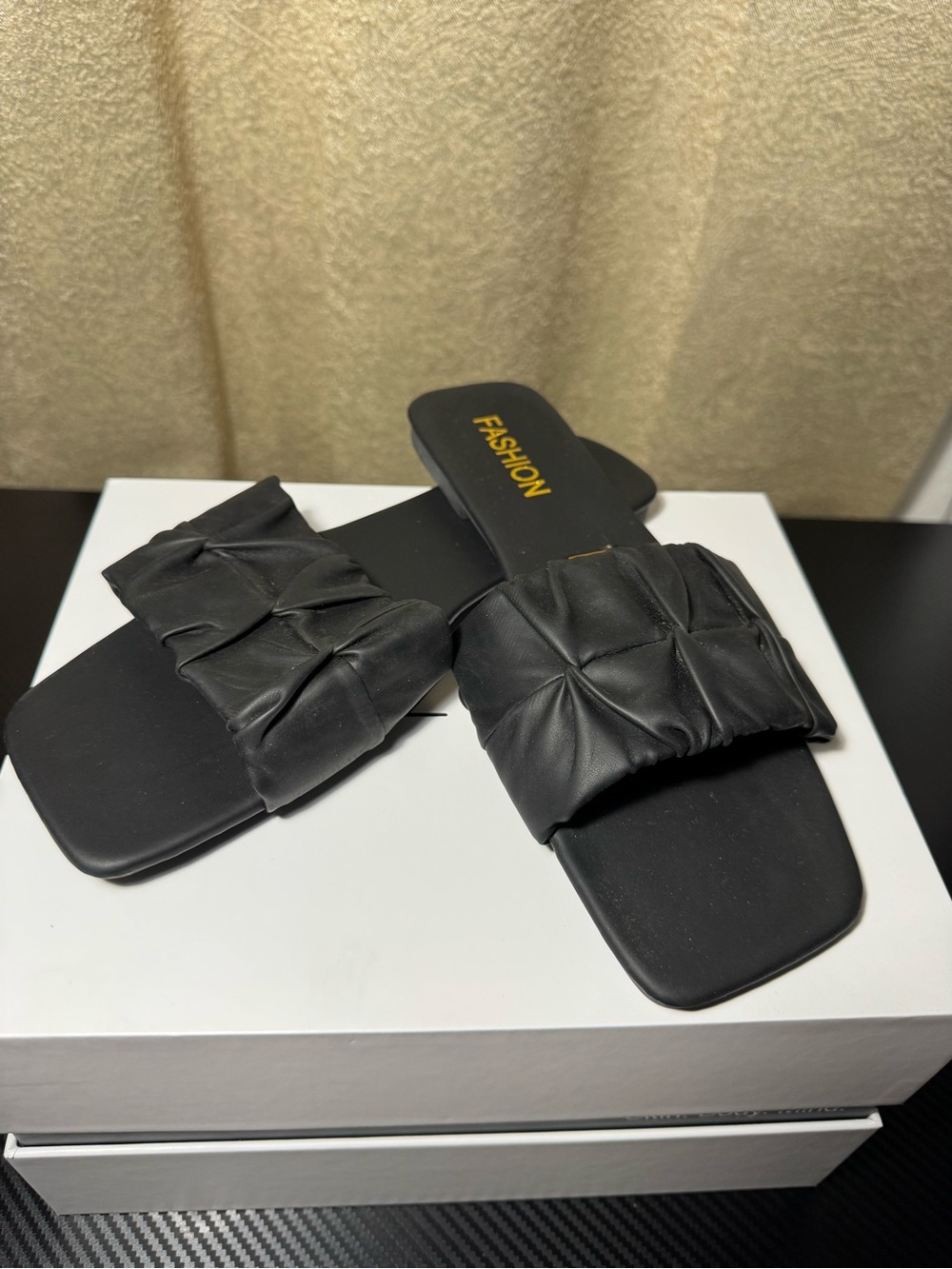 Black Padded Slide Sandals for Women